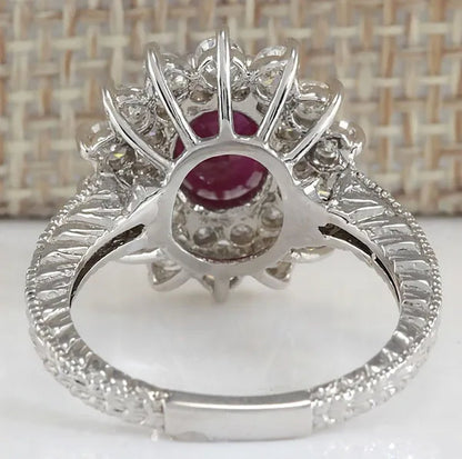 Noble Brand Jewelry Natural 5.86CT Red Ruby Gemstone 925 Sterling Silver Ring