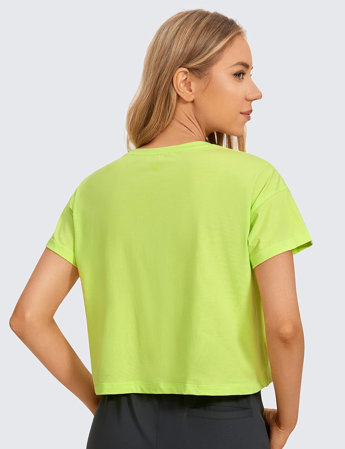 Women'S Pima Cotton Workout Short Sleeve Shirts Loose Athletic Crop Tops Gym Casual Cropped T-Shirt