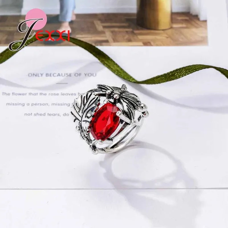 New Arrival Unique Design Dragonfly Leaf Band 925 Sterling Silver Jewelry Red Blue Green Clear AAA+ Zircon  Ring