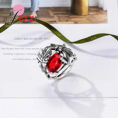 New Arrival Unique Design Dragonfly Leaf Band 925 Sterling Silver Jewelry Red Blue Green Clear AAA+ Zircon  Ring