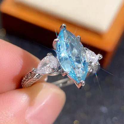 Exquisite Marquise Cut Sea Blue Sapphire 925 Sterling Silver Aquamarine Gemstone Rings for Women Bridal Wedding Ring Jewelry