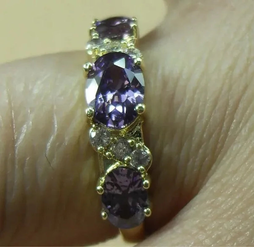 4-Color Natural 2.32CT Sapphire/Ruby/Alexandrite/Emerald Diamond 14K Yellow Gold Wedding Ring Size 6-11
