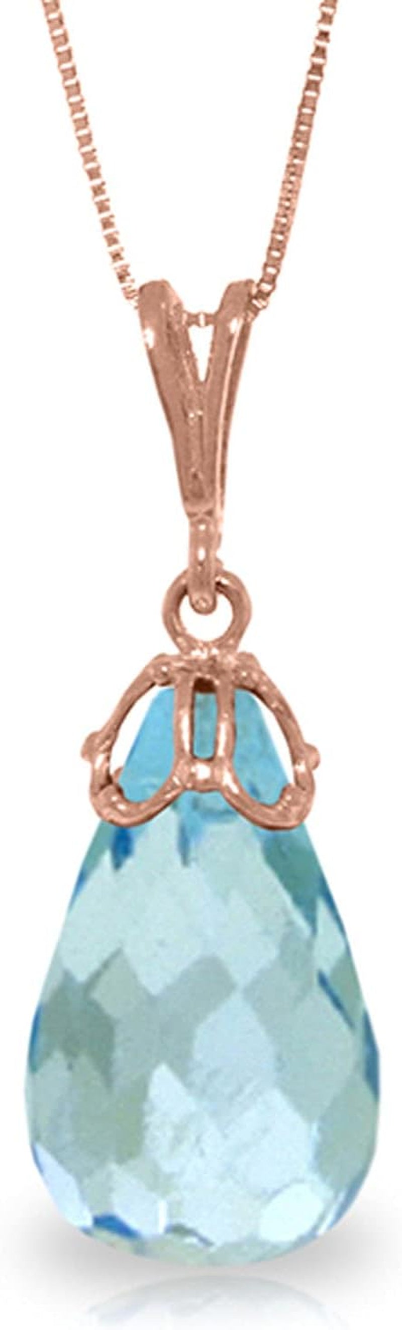 14K Gold Briolette Natural Blue Topaz Pendant Necklace