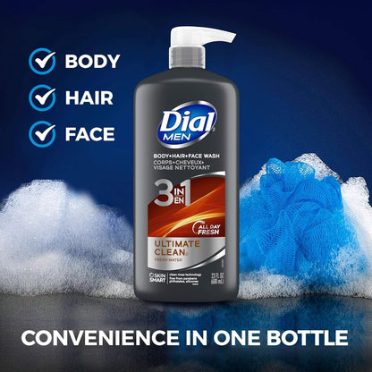 Men 3In1 Body, Hair and Face Wash, Ultimate Clean, 69 Fl Oz (3-23 Fl Oz Bottles) - WORLD TIME VISITS