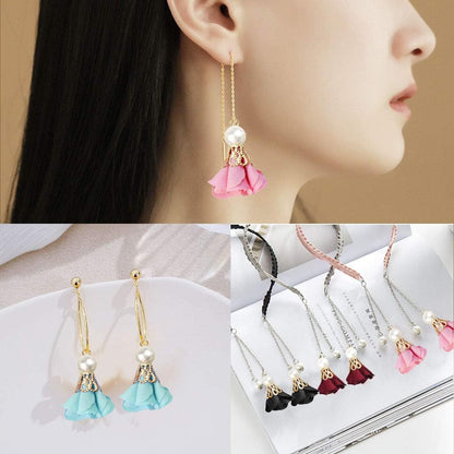 84 Pieces 12 Colors Fabric Flower Pendants Floral Cloth Tassel Jewelry Charms with Metal Caps for Earring Jewelry Making Key Chain DIY