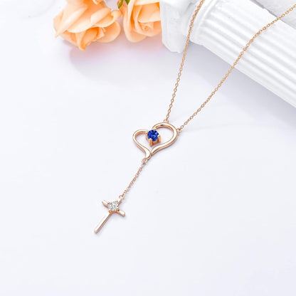 Mother'S Day Gifts Moissanite Heart Necklace for Women S925 Sterling Silver Rose Gold Plated Cross Necklaces with Birthstone for Mom Girlfriend Sisters, Moissanite-Diamond-Heart-Cross-Pendant,9
