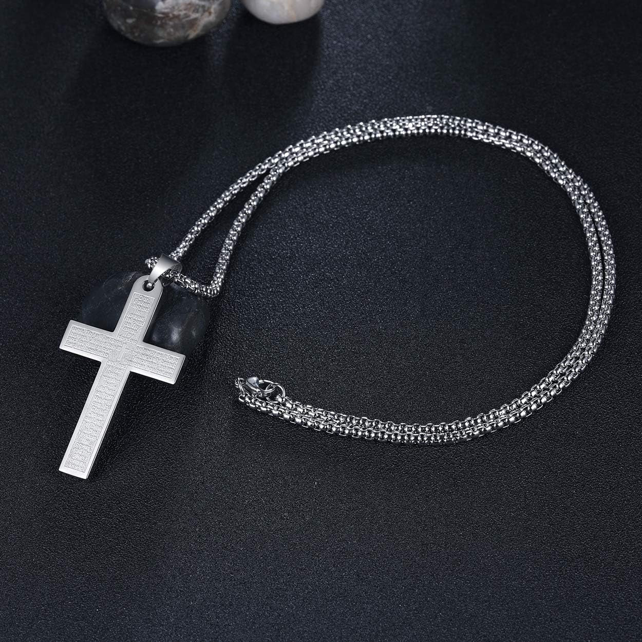Men'S Nail Lord'S Prayer Cross Pendant Necklace for Men Women Stainless Steel Chain 24"