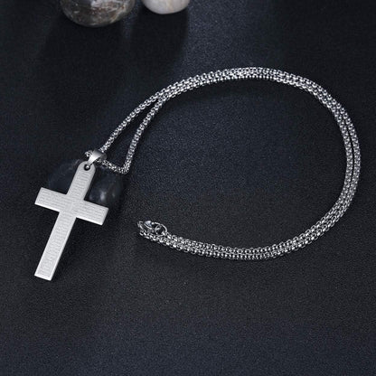 Men'S Nail Lord'S Prayer Cross Pendant Necklace for Men Women Stainless Steel Chain 24"