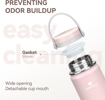 13Oz Wide Mouth Vacuum Insulated with Handle, Stainless Steel Water Bottle with Leakproof Sloseable Lid for Cold Water Drinks, Sports, Travel, Car and Yoga