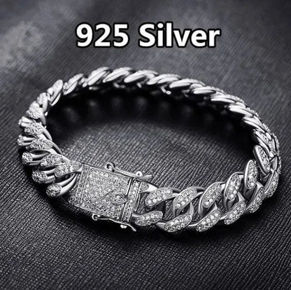 Christmas Mens Womens Diamond 925 Silver Plated Bracelet Hiphop &Curb Cuban Bracelets