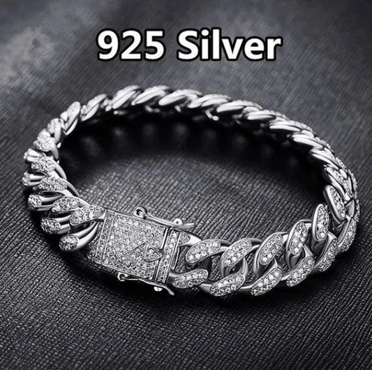 Christmas Mens Womens Diamond 925 Silver Plated Bracelet Hiphop &Curb Cuban Bracelets