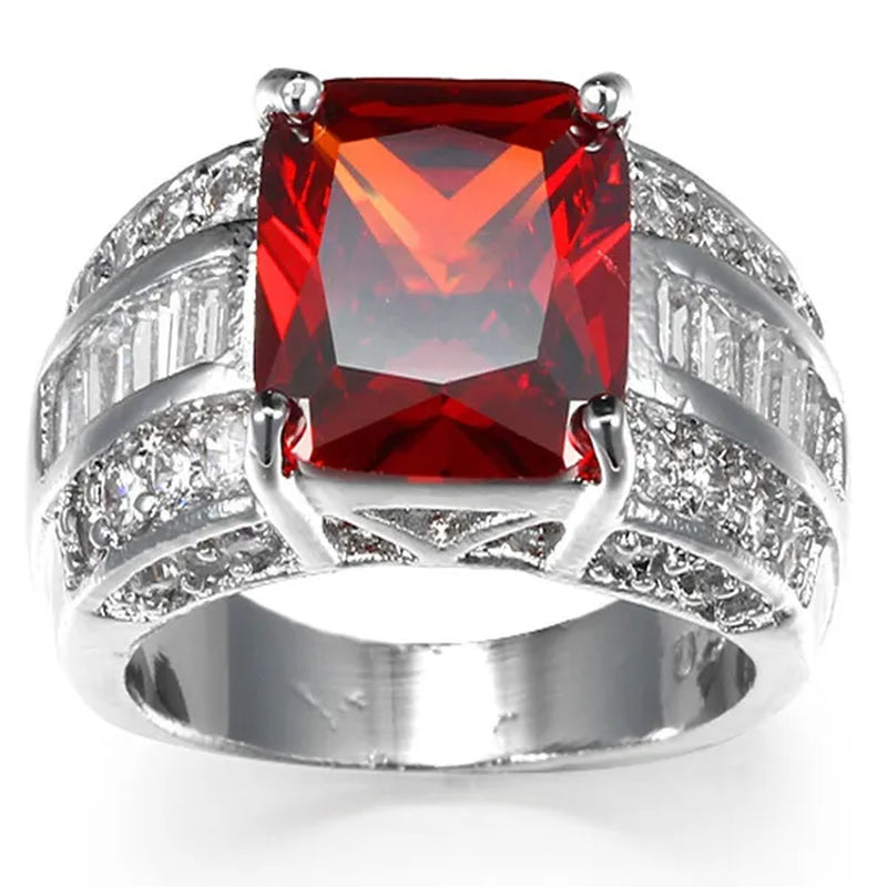 Noble Jewelry Fashion 925 Sterling Silver Ruby Zircon Wedding Rings for Women Size6-10