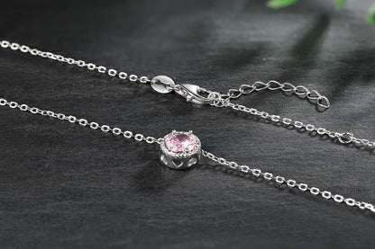 Sterling Silver Dainty Birthstone Pendant Necklace S925 White Gold Tiny Solitaire CZ Pendant Birthday Gift for Women