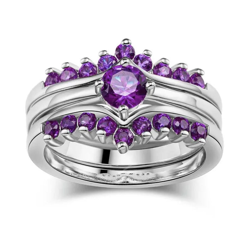 Sz5-10 Round 5mm Amethyst 10kt White Gold Filled Women's Wedding Ring 3 in 1 Bridal Sets