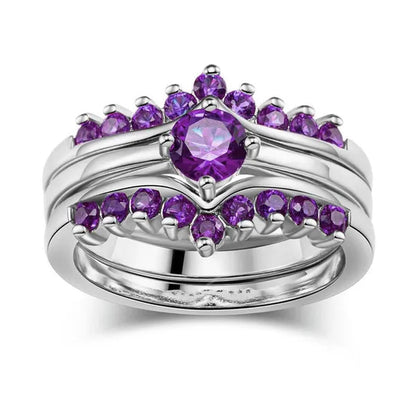 Sz5-10 Round 5mm Amethyst 10kt White Gold Filled Women's Wedding Ring 3 in 1 Bridal Sets