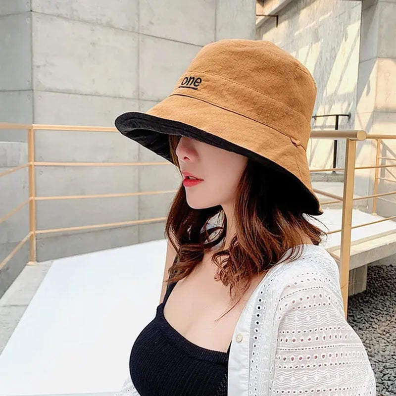 Fashion Letter embroidery Double Side Hats Vintage cotton Fisherman Hat Women Couple Sunhat Cap Hip Hop Punk Hat Outdoor Cap for Men Women Bucket Hat