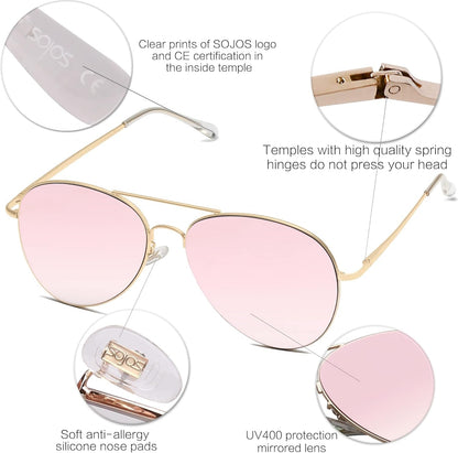 Classic Aviator Sunglasses for Women Men Metal Spring Hinges SJ1030