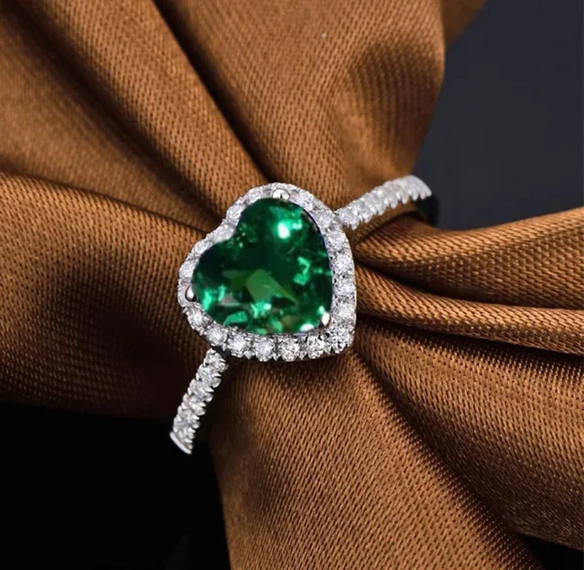NEW 925 sterling silver Green heart AAA CZ CZircon lady wedding Ring