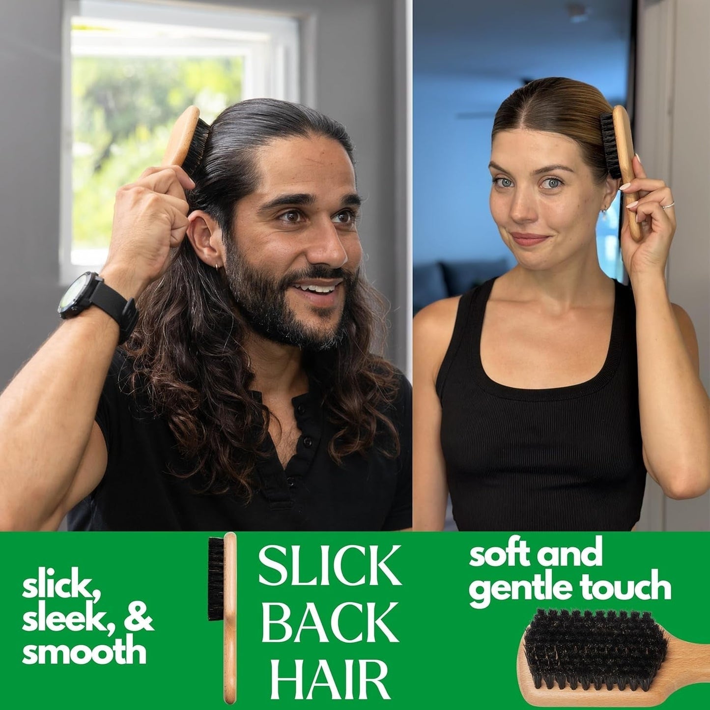 Soft Boar Bristle Slick Back Hair Brush - Hairbrush for Smoothing, Fades, Beards, 360 Waves to Style, Polish, & Lay down Hair to Create a Sleek Ponytail Bun Hairstyle for Women & Men