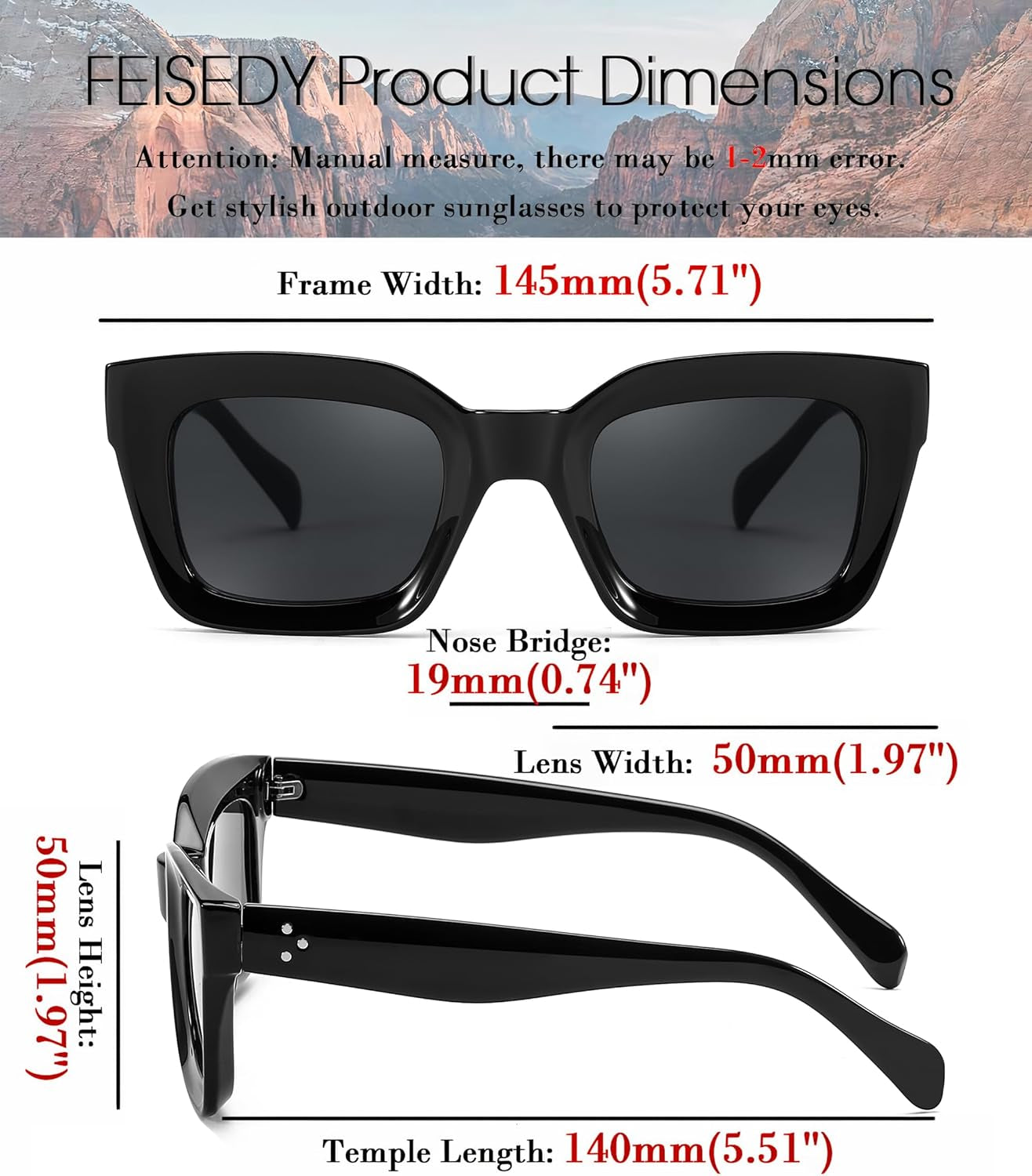 Classic Women Sunglasses Fashion Thick Square Sun Glasses Chunky Frame UV400 B2471