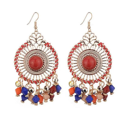 Tassel Wedding Flower Disc Dangle Drop Earrings Fashion Statement Jewelry Ethnic Style Jewelry