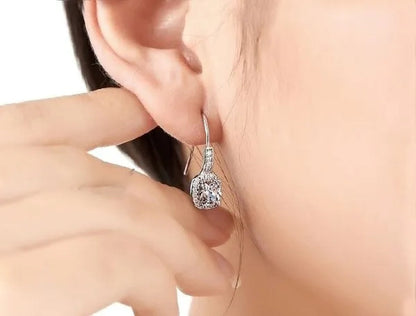 18K White Gold GP AAA CZ Zircon Citrine Pendant Necklace Earrings Princess Cut Drop Earring Jewellery Set