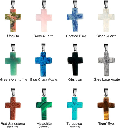 12PCS Natural Stone Cross Pendant, Healing Crystal Quartz Chakra Reiki Gemstone Pendants Charms Bulk for DIY Necklace Jewelry Making - WORLD TIME VISITS