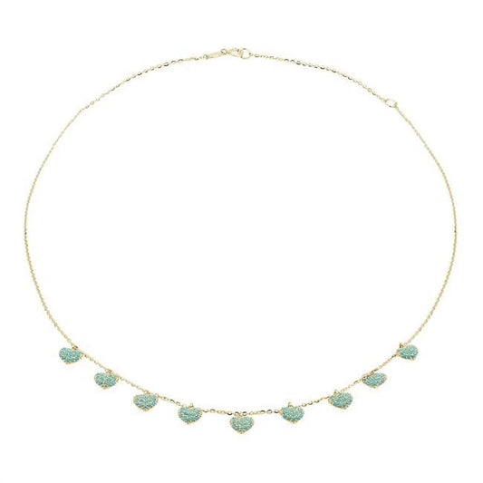 MDR210177 0.33 CTW round Blue Turquoise Cluster Heart Necklace in 14K Yellow Gold