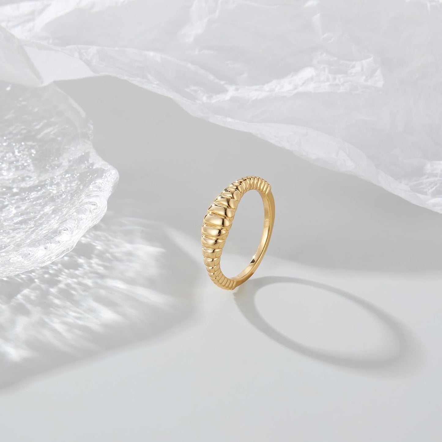 Chunky Gold Rings 14K Gold Plated Statement Dome Band Rings Jewelry for Women Gifts for Her