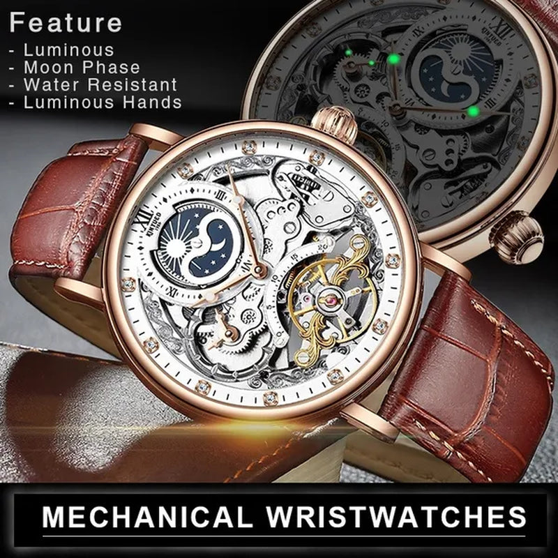 KINYUED Mechanical Automatic Watch Men Tourbillon Wristwatch Sports Clock Mechanism Self Winding Watches Casual Moon Horloge Man Watches