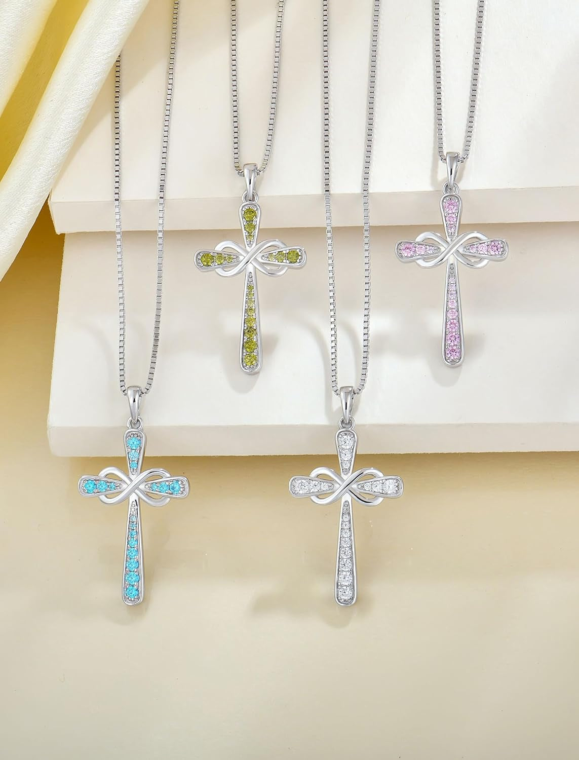 925 Sterling Silver Cross Necklace for Women Halo Infinity Pendant Birthstone Jewelry for Mom