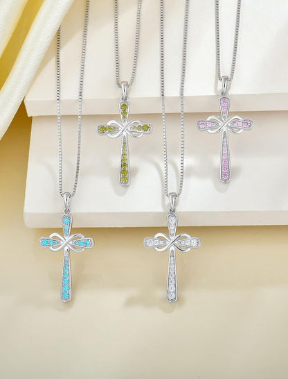 925 Sterling Silver Cross Necklace for Women Halo Infinity Pendant Birthstone Jewelry for Mom