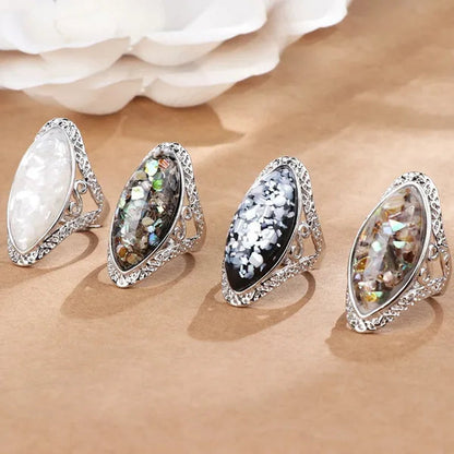 Vintage Jewelry Magic Natural Shell Silver Ring Ancient Silver Carved Big Ring Couple Antique Jewelry Sterling Silver Bride Wedding Engagement Vintage Men Ring Gift Aneis Feminino Bijoux