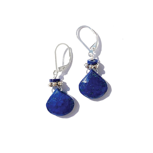 Blue Earrings Lapis Lazuli, Royal Blue Natural Stone, Faceted Dangle Minimalist, Vintage Boho Chic 925 Sterling Silver Jewelry, Gift for Her - WORLD TIME VISITS