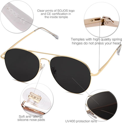 Classic Aviator Sunglasses for Women Men Metal Spring Hinges SJ1030
