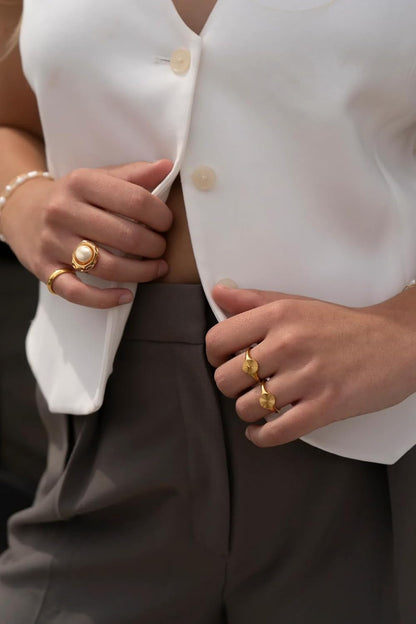 18K Gold Adjustable Circle Ring, Simple Link Chain Knuckle Rings CZ, Fashion Stacking Finger Jewelry