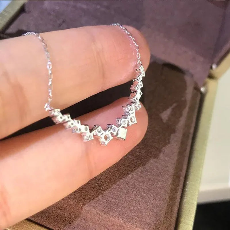 Trendy Elegant Silver Plated 3Ct 3.5Mm-4Mm H-I Color Moissanite Diamond Pendant Choker Necklace for Women Engagement Wedding Bridal Necklace Jewelry
