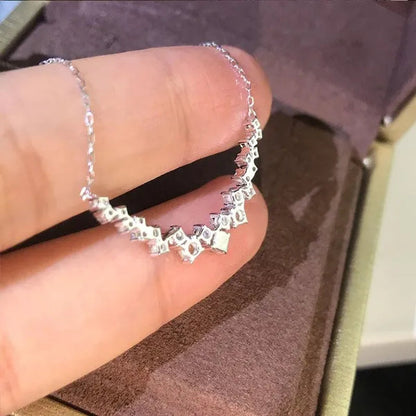 Trendy Elegant Silver Plated 3Ct 3.5Mm-4Mm H-I Color Moissanite Diamond Pendant Choker Necklace for Women Engagement Wedding Bridal Necklace Jewelry