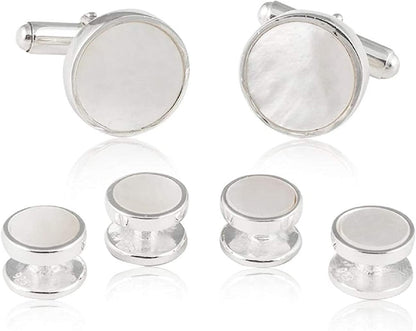 Solid Sterling Silver Mother of Pearl Tuxedo Cufflinks and Studs Formal Set by