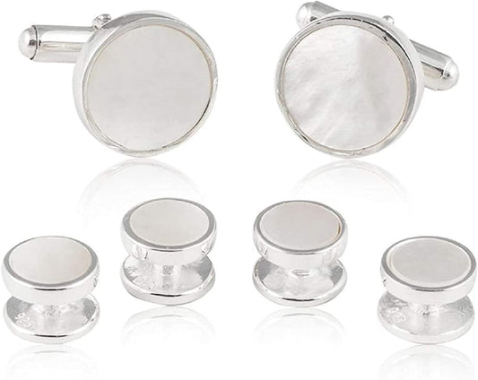 Solid Sterling Silver Mother of Pearl Tuxedo Cufflinks and Studs Formal Set by