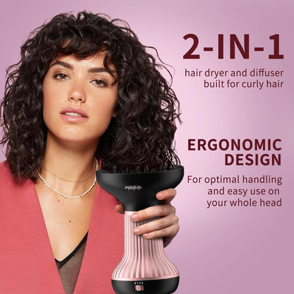 Diffuser Hair Dryer for Curly Hair with Ceramic Tips, Lightweight Elegance, 2-In-1, Gifts for Her, Reduces Frizz, Enhances Curls, Volumizes, Portable Hair Dryer, ALCI Safety Plug