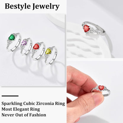 Sterling Silver Celtic/Claddagh Birthstone Ring for Women, Hypoallergenic Celtic Silver Ring for Women, Adjustable Open Silver Thumb Ring, Love Promise Ring for Her, Great Birthday Gift