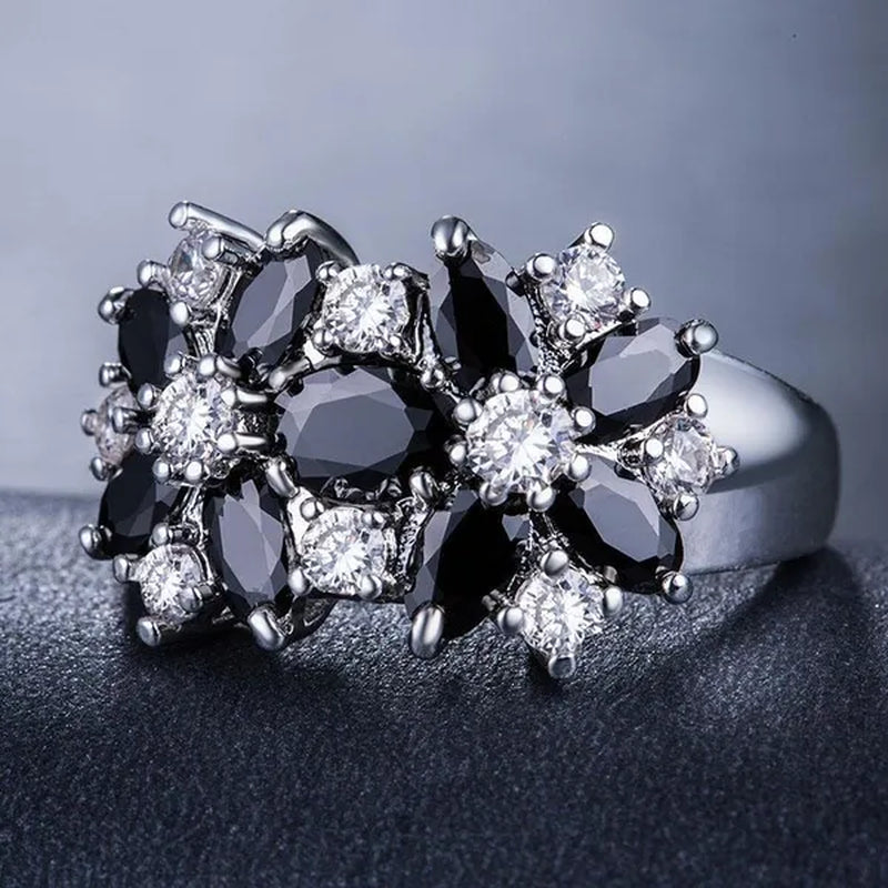 Fashion Women Blue Sapphire Flower Rings Crystal Zircon Gemstone Rings Size 6-10
