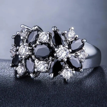 Fashion Women Blue Sapphire Flower Rings Crystal Zircon Gemstone Rings Size 6-10