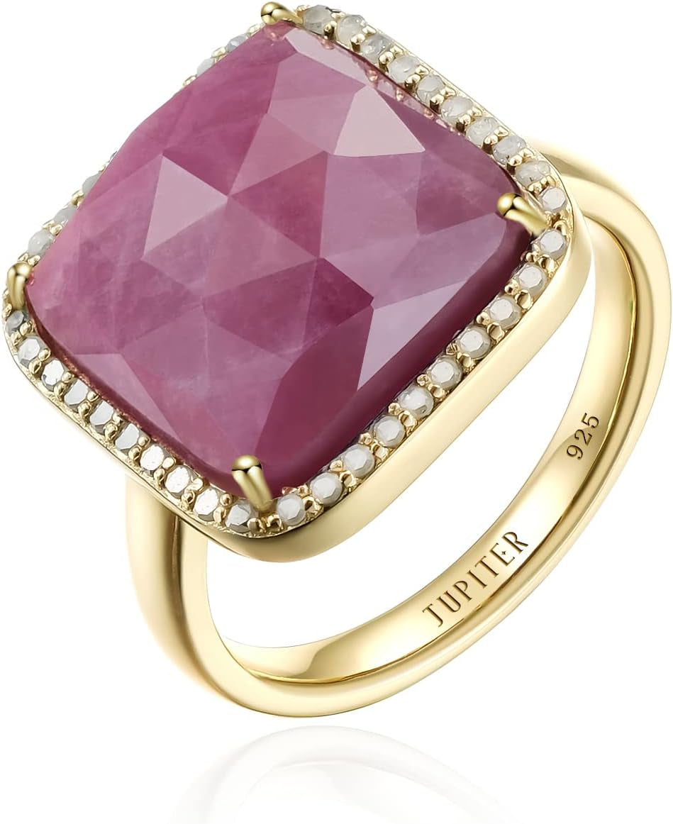 Natural Gemstone Rings, 925 Sterling Silver Genuine Gemstone Square Ring with Diamonds for Women Girls, Birthstone Rings Jewelry Gifts for Valentine'S Day, Birthday (Available 6,7,8) - WORLD TIME VISITS