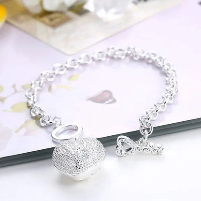 925 Sterling Silver Cute Crystal Heart Pendant Bracelet Necklace Set for Woman Wedding Engagement Party Charm Jewelry Gift