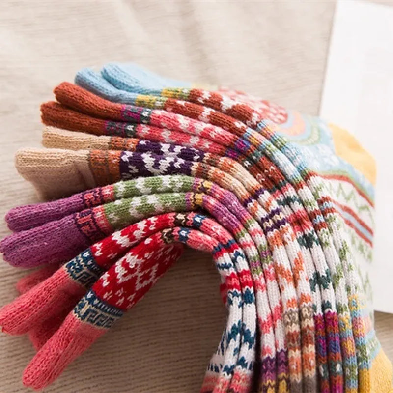 5Pairs Winter Knitting Cashmere Warm Cotton Soft Thicken Women Men Socks  Assorted Patterns Wool Sock For Men and Women