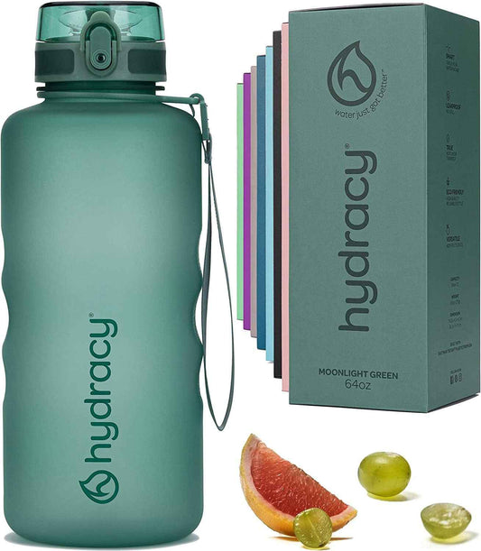 Water Bottle with Time Marker -Large BPA Free Water Bottle & No Sweat Sleeve -Leak Proof Gym Bottle with Fruit Infuser Strainer & Times to Drink -Ideal for Fitness Sports & Outdoors