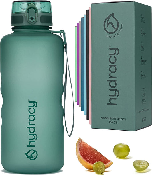 Water Bottle with Time Marker -Large BPA Free Water Bottle & No Sweat Sleeve -Leak Proof Gym Bottle with Fruit Infuser Strainer & Times to Drink -Ideal for Fitness Sports & Outdoors