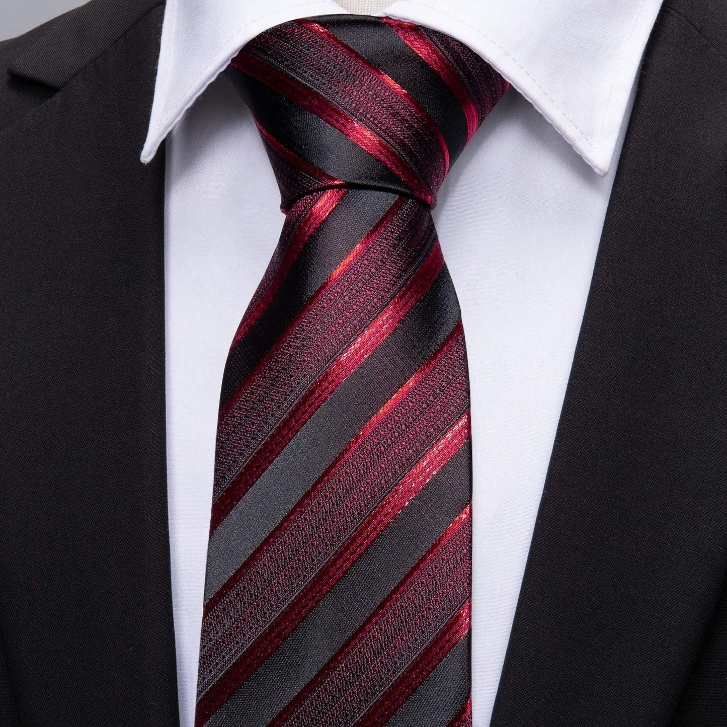 Stripe Men Ties Set Classic WOVEN Necktie with Handkerchief Cufflinks Formal